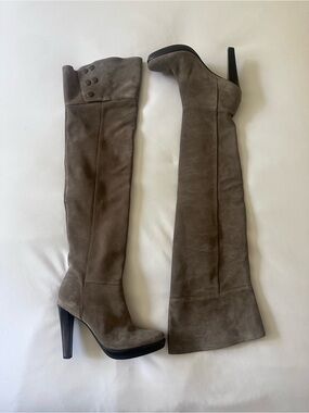 Vera Wang Lavender Suede Knee-High Heeled Boots in Taupe
